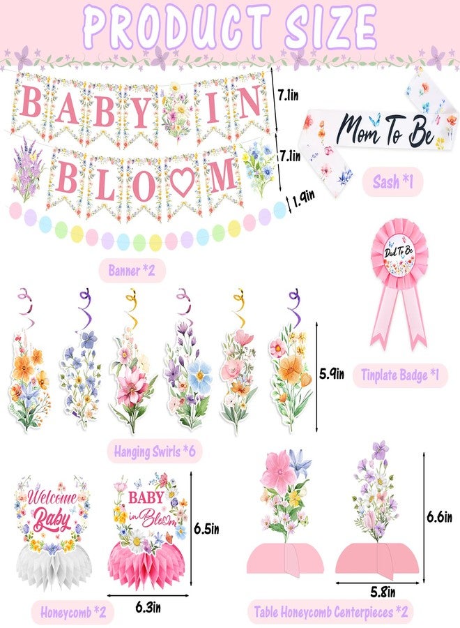 Bolake Wildflower Baby Shower Decorations for Girl Set with Baby in Bloom Banner Wildflower Mom to Be Sash Dad to Be Pin Wildflower Hanging Swirls Honeycomb Table Decor for Baby Shower Decorations - Image 2