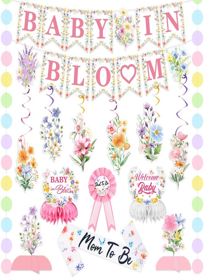 Bolake Wildflower Baby Shower Decorations for Girl Set with Baby in Bloom Banner Wildflower Mom to Be Sash Dad to Be Pin Wildflower Hanging Swirls Honeycomb Table Decor for Baby Shower Decorations - Image 1