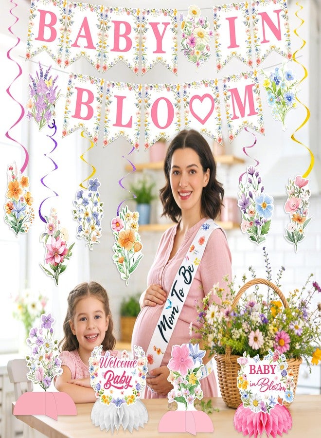 Bolake Wildflower Baby Shower Decorations for Girl Set with Baby in Bloom Banner Wildflower Mom to Be Sash Dad to Be Pin Wildflower Hanging Swirls Honeycomb Table Decor for Baby Shower Decorations - Image 4