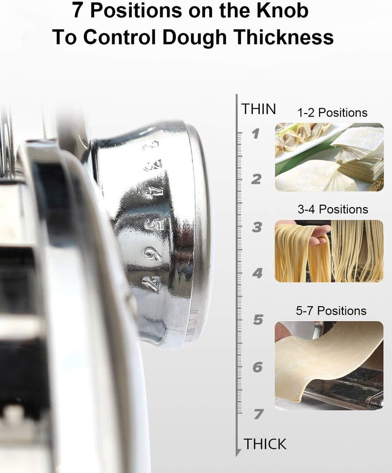 Shule Pasta Maker Machine Stainless Steel Manual Noodle Makers Include Pasta Roller, Cutter, Hand Crank and 7 Adjustable Thickness Setting - Image 5