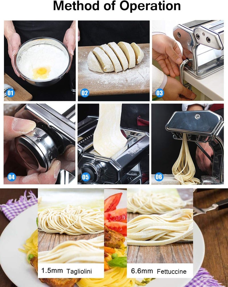 Shule Pasta Maker Machine Stainless Steel Manual Noodle Makers Include Pasta Roller, Cutter, Hand Crank and 7 Adjustable Thickness Setting - Image 3