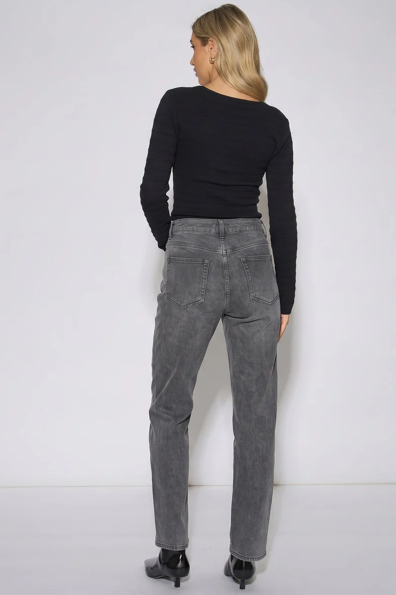 Gini London  Grey Mid Rise Straight Leg Jeans for Women | Best Price UAE