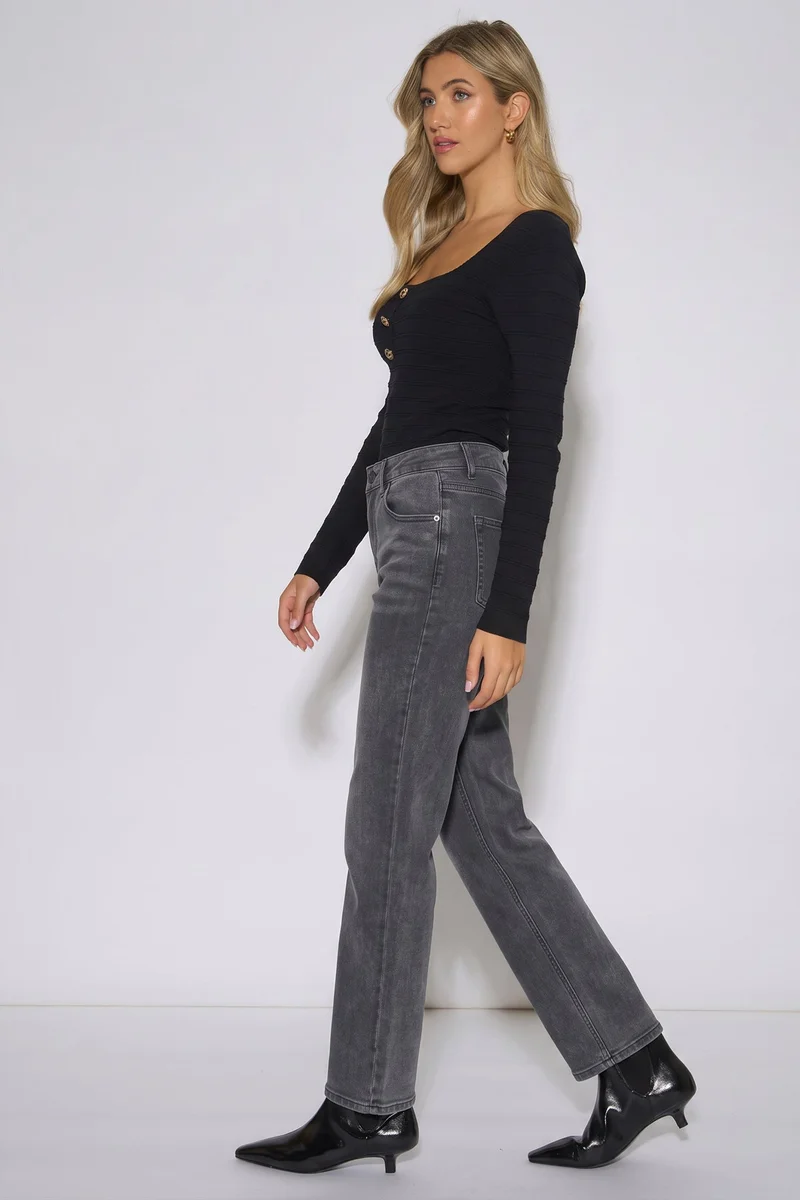 Gini London  Grey Mid Rise Straight Leg Jeans for Women | Best Price UAE