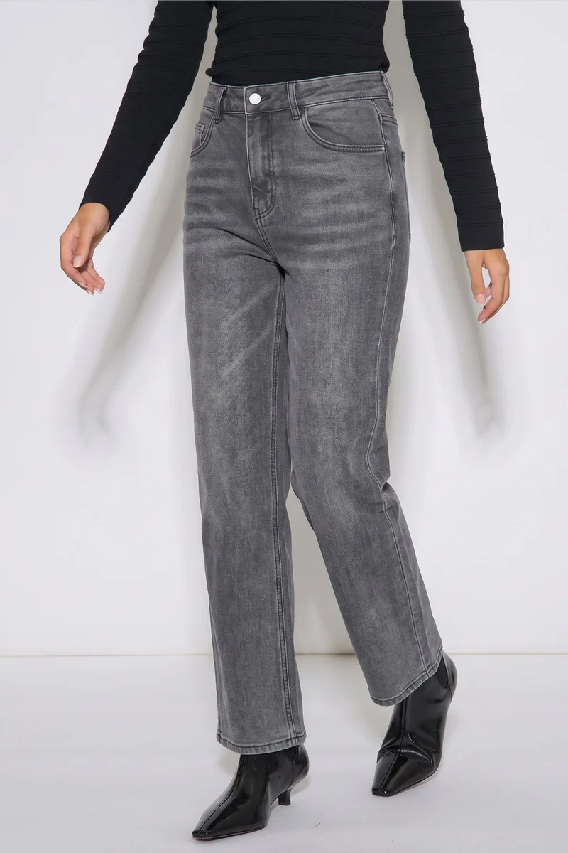 Gini London  Grey Mid Rise Straight Leg Jeans for Women | Best Price UAE