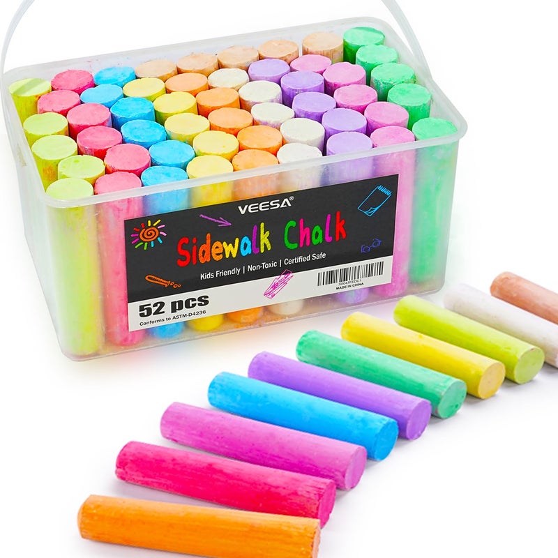 VEESA Sidewalk Chalk 52 PCS Washable NonToxic 10 Colors Jumbo Chalk Bulk for Chalkboard Blackboard Driveway Playgroud Outdoor Actitvities - Image 2