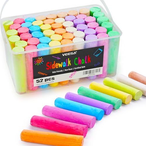 VEESA Sidewalk Chalk 52 PCS Washable NonToxic 10 Colors Jumbo Chalk Bulk for Chalkboard Blackboard Driveway Playgroud Outdoor Actitvities - Image 1