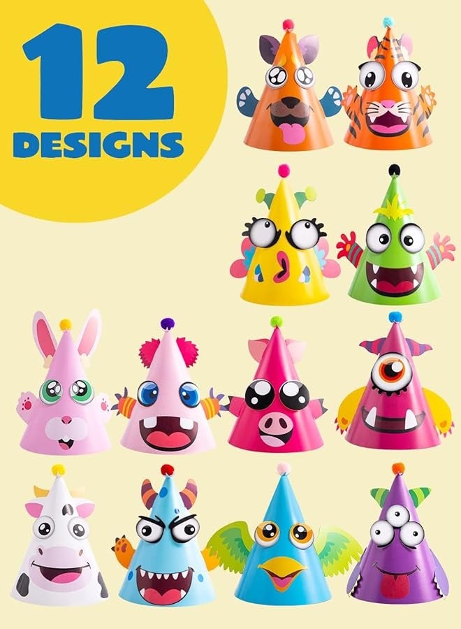 JOYIN قبعات حفلات JOYIN 12 مجموعة للأطفال لألعاب حفلات عيد الميلاد وأنشطة الحرف اليدوية، قبعات عيد الميلاد بموضوع الحيوانات اللطيفة مع ملصقات لهدايا حفلات الأطفال في العطلات - Image 1