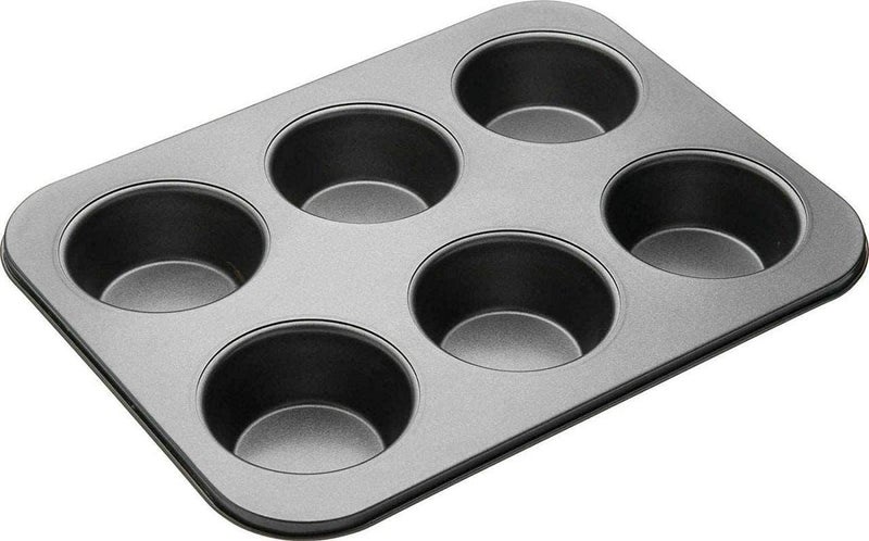 Entraxa Carbon Steel 6Slot Tin Muffin Cup Cake Mould Tray 26 X 18 X 2 cm Black - Image 1