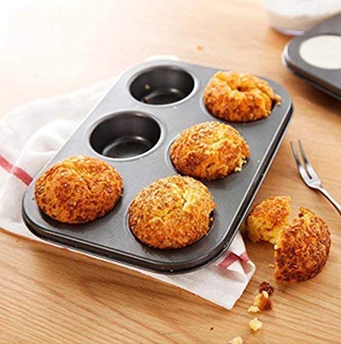 Entraxa Carbon Steel 6Slot Tin Muffin Cup Cake Mould Tray 26 X 18 X 2 cm Black - Image 4