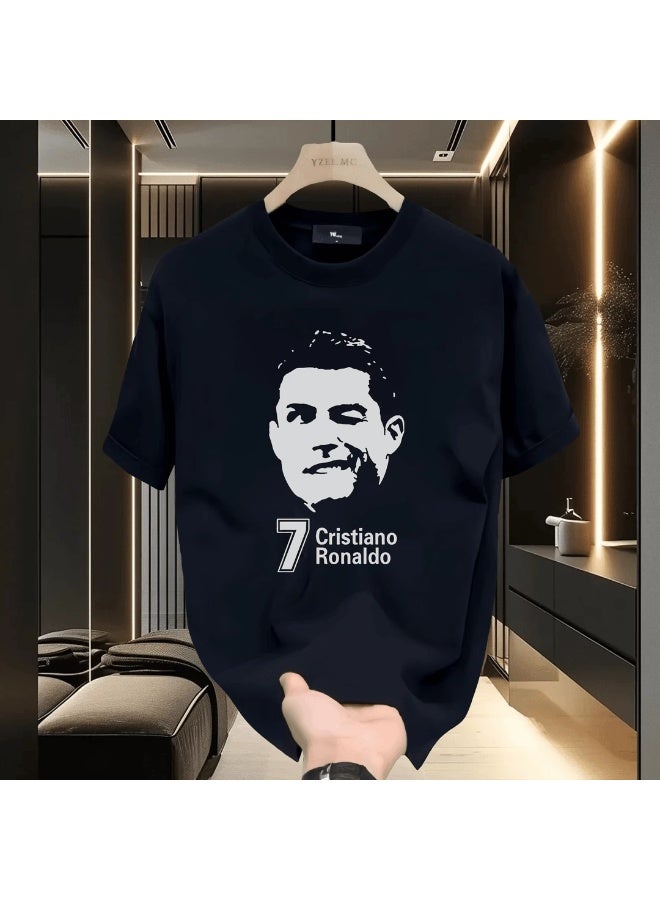 CR7 تي شيرت دائري العنق أساسي من CR7 للرجال والنساء 100% قطن - تصميم فضفاض بألوان صلبة بأكمام قصيرة للرجال، ملابس يومية غير رسمية - Image 1