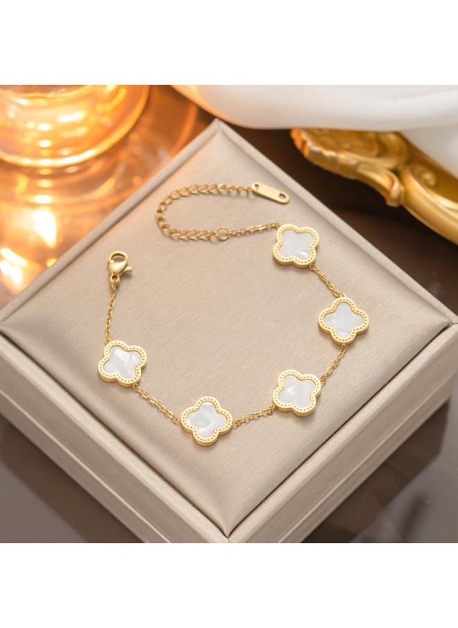 NIBEMINENT Clover Shell Stainless Steel Pendant Accessories Necklace Bracelet Stud Earrings Jewelry Three-piece Set Suit 