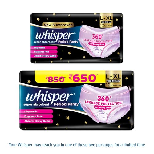 Whisper Super Absorbent Period Panty, 12 L-XL Pants, 360 Degree Leakage Protection* for Heavy Flow, Panty like Fit, Full back Coverage, Absorbs Heavy Gushes, Silky Soft, Comfortable Feel - Image 2