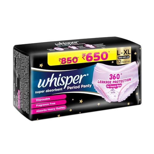 Whisper Super Absorbent Period Panty, 12 L-XL Pants, 360 Degree Leakage Protection* for Heavy Flow, Panty like Fit, Full back Coverage, Absorbs Heavy Gushes, Silky Soft, Comfortable Feel - Image 3