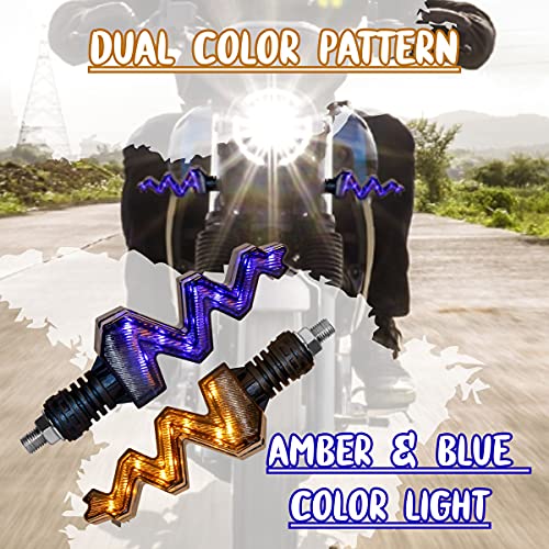 Asryd Snake Style Zig-Zag Bike Turn Signal Led Indicators Amber Color Running Light with Blue DRL- Waterproof (Amber-Blue) For Royal Enfield Himalayan (Set of 4 Pcs) - Image 2