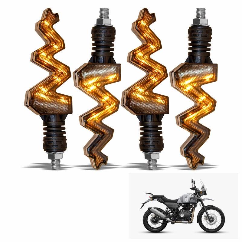 Asryd Snake Style Zig-Zag Bike Turn Signal Led Indicators Amber Color Running Light with Blue DRL- Waterproof (Amber-Blue) For Royal Enfield Himalayan (Set of 4 Pcs) - Image 3