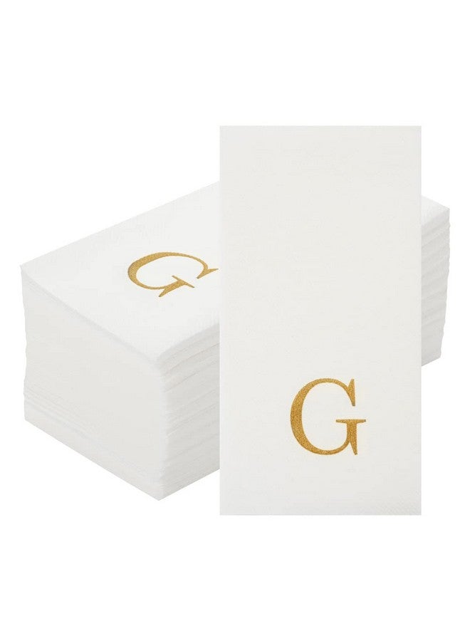 Restaurantware Luxenap 15.8 X 7.9 Inch Linen-Feel Guest Towels, 50 Lettered Hand Towels - Gold Letter 'G', Sans Serif Font, White Paper Dinner Napkins, airlaid, For Restrooms And Tables - Restaurantware - Image 2