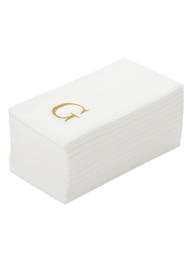 Restaurantware Luxenap 15.8 X 7.9 Inch Linen-Feel Guest Towels, 50 Lettered Hand Towels - Gold Letter 'G', Sans Serif Font, White Paper Dinner Napkins, airlaid, For Restrooms And Tables - Restaurantware - Image 1