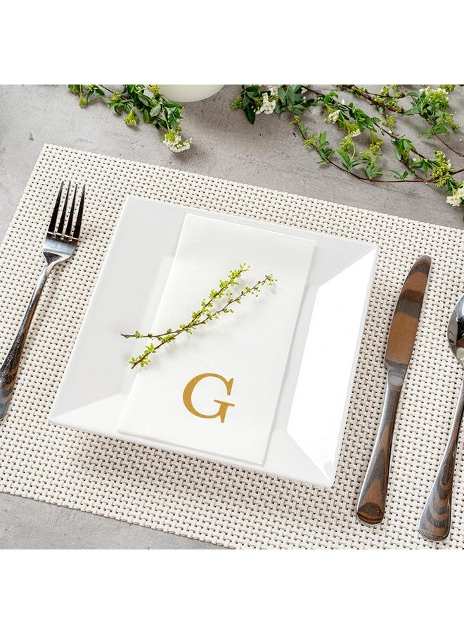 Restaurantware Luxenap 15.8 X 7.9 Inch Linen-Feel Guest Towels, 50 Lettered Hand Towels - Gold Letter 'G', Sans Serif Font, White Paper Dinner Napkins, airlaid, For Restrooms And Tables - Restaurantware - Image 3