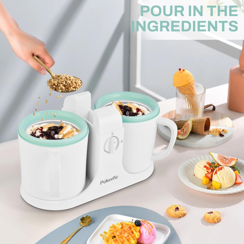 Pukomc Ice Cream Maker Machine for Home Use, with Two Ice Cream Bowls,Simple Operation and Easy to Clean,White Green - Image 4