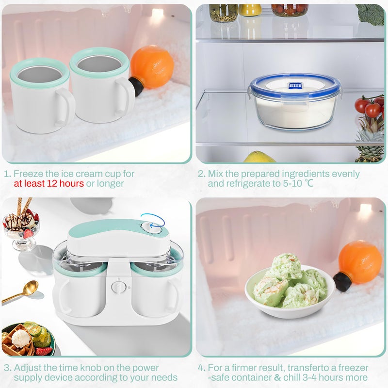 Pukomc Ice Cream Maker Machine for Home Use, with Two Ice Cream Bowls,Simple Operation and Easy to Clean,White Green - Image 3