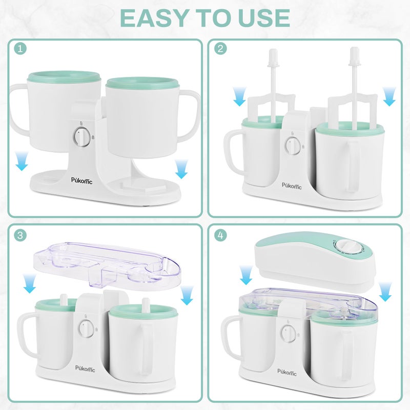 Pukomc Ice Cream Maker Machine for Home Use, with Two Ice Cream Bowls,Simple Operation and Easy to Clean,White Green - Image 5