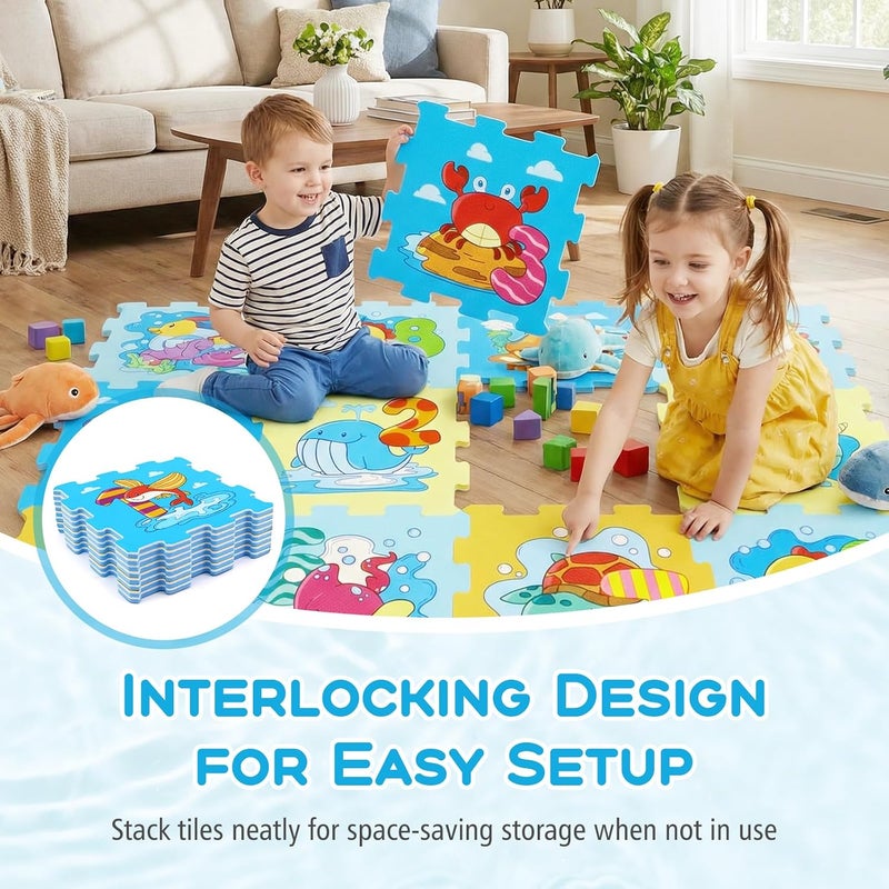 GLACER Kids Foam Puzzle Play Mat, 8-Piece Interlocking Baby Floor Puzzle Tiles w/Educational Animal Patterns, Non-Slip Waterproof Foam Crawling Mat for Toddler Playroom (Ocean Life Pattern) - Image 4
