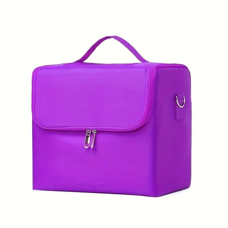 URBAN BOX Makeup Travel Train Case Large Pink Makeup Nail Polish Organizer Bag 4 Tier Professional Makeup Bag Storage Box Cosmetic Train Case with Straps Pockets for Nail Tools Jewelry MakeUp Brushes PURPLE - Image 1