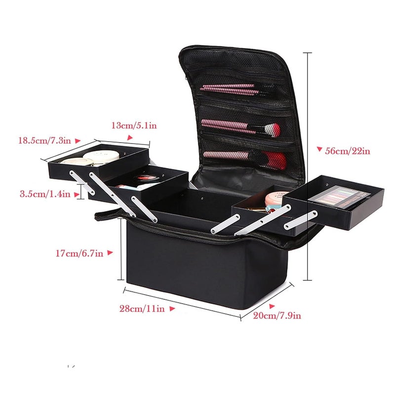 URBAN BOX Makeup Travel Train Case Large Pink Makeup Nail Polish Organizer Bag 4 Tier Professional Makeup Bag Storage Box Cosmetic Train Case with Straps Pockets for Nail Tools Jewelry MakeUp Brushes PURPLE - Image 2