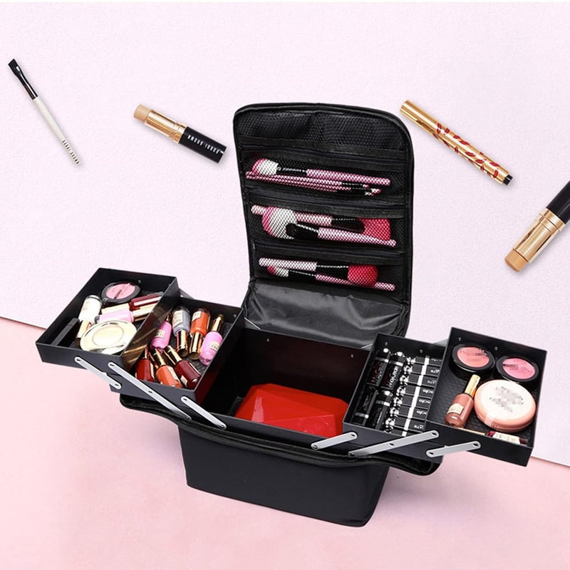 URBAN BOX Makeup Travel Train Case Large Pink Makeup Nail Polish Organizer Bag 4 Tier Professional Makeup Bag Storage Box Cosmetic Train Case with Straps Pockets for Nail Tools Jewelry MakeUp Brushes PURPLE - Image 3