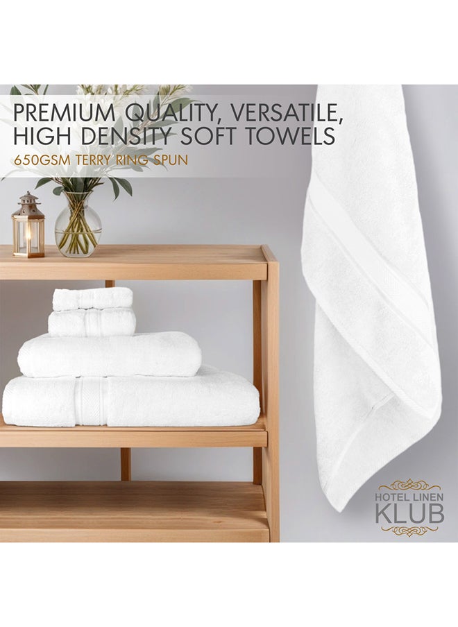 Hotel Linen Klub مجموعة مناشف الحمام الفاخرة 5 قطع مضادة للبكتيريا من هوتيل لينن كلوب - 100% قطن 650 جم مطرزة - فائقة النعومة، سريعة الجفاف، شديدة الامتصاص، مجموعة مناشف الحمام مع سجادة استحمام 900 جم - أبيض  - Image 3