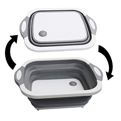 GION GION Plastic Folding Kitchen Vegetable Cutting Chopping Board Dish Sink Tub Storage Basket with Foldable Cutting Board 1Pcs - Image 1