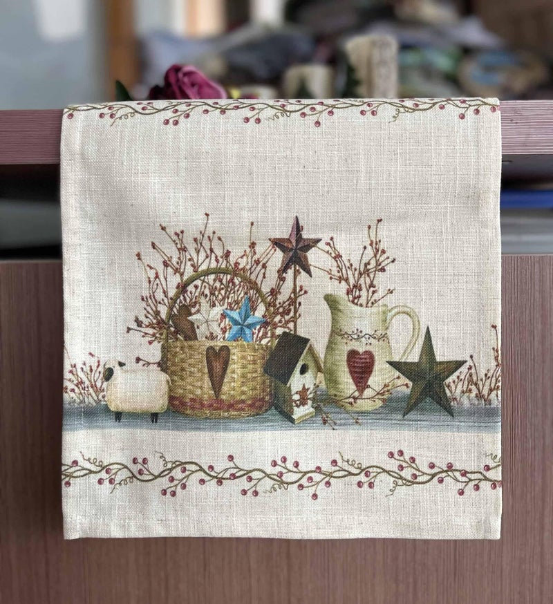EZenjoy Table Runner Country Stars Rectangle 70 X 13 Inch Table Setting Decor for Garden Farmhouse Wedding Party Holiday Dinner Home Decoration Everyday Cotton Linen
