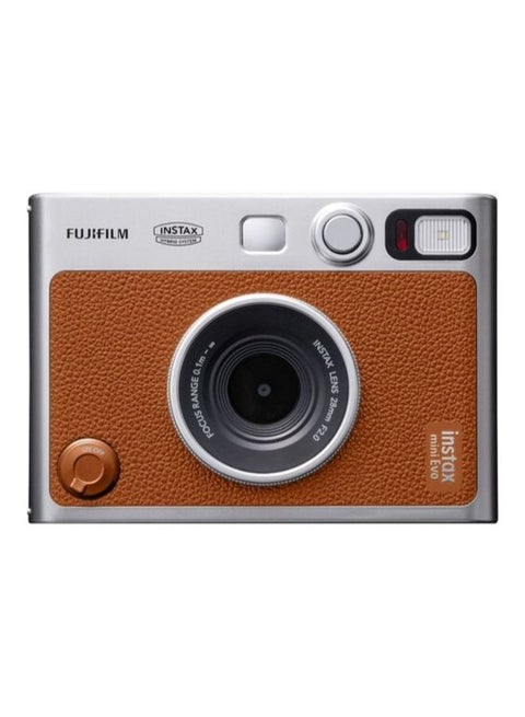 Instax Mini EVO Hybrid Instant Camera – Brown (USB-C) | Instant Print with Digital Preview, Creative Modes & Built-In Selfie Mirror
