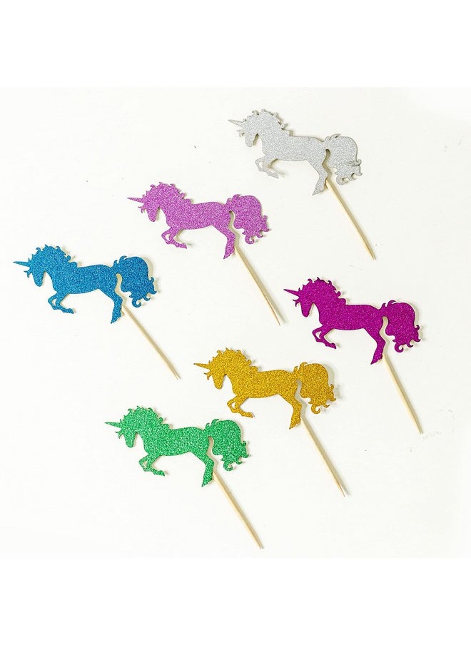 Confetti Confetti! Unicorn Cupcake Toppers (Pack 24) - Unicorn Party Glitter Colorful Cupcake Toppers Supplies - Baby Shower Girls Party Dessert Food Picks Decorations  - Image 4