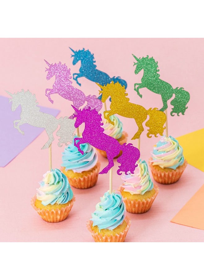 Confetti Confetti! Unicorn Cupcake Toppers (Pack 24) - Unicorn Party Glitter Colorful Cupcake Toppers Supplies - Baby Shower Girls Party Dessert Food Picks Decorations  - Image 2