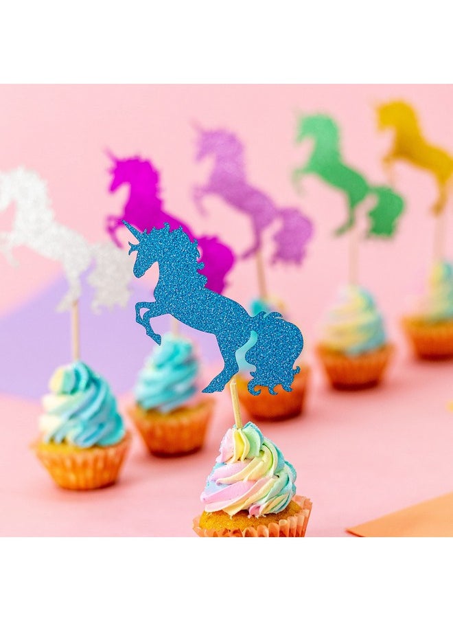 Confetti Confetti! Unicorn Cupcake Toppers (Pack 24) - Unicorn Party Glitter Colorful Cupcake Toppers Supplies - Baby Shower Girls Party Dessert Food Picks Decorations  - Image 3
