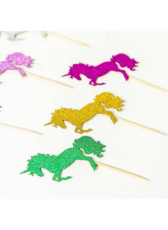 Confetti Confetti! Unicorn Cupcake Toppers (Pack 24) - Unicorn Party Glitter Colorful Cupcake Toppers Supplies - Baby Shower Girls Party Dessert Food Picks Decorations  - Image 5