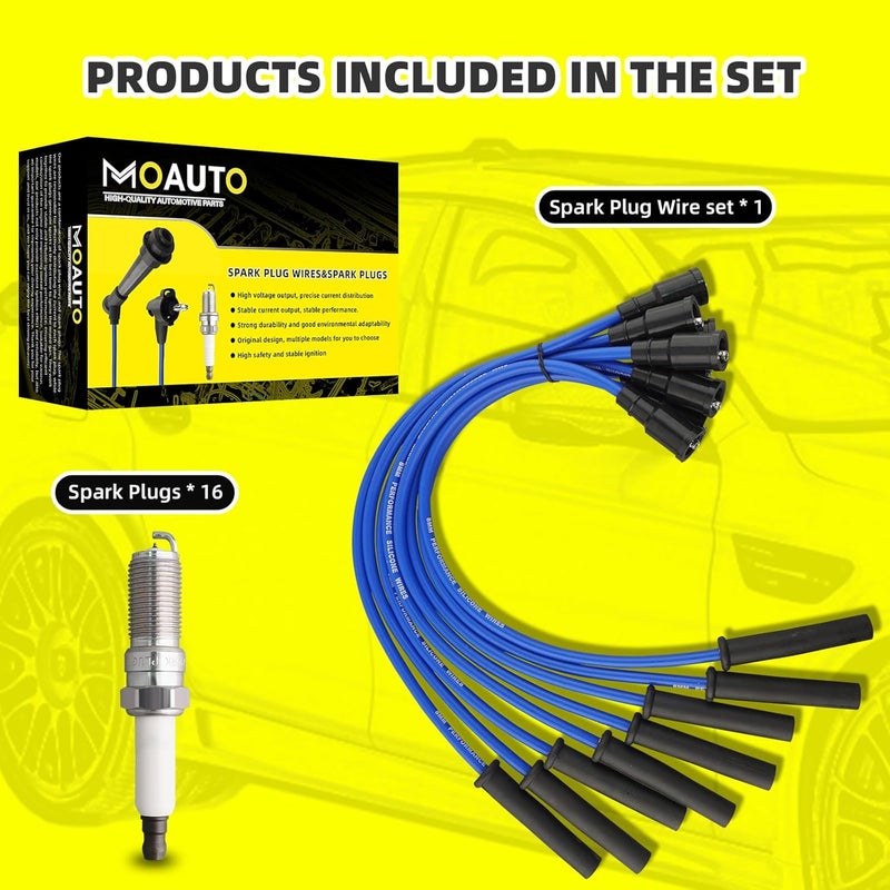 MOAUTO Set of 16 PCS Iridium Spark Plugs with Wire Set 671-8173 for Ford F150 F250 F350 E350 Super Duty 2010-2014 - V8 6.2L - Image 5