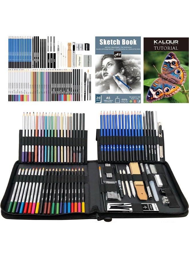KALOUR - KALOUR 82 Pack Drawing Sketching Kit, Pro Art Supplies with Sketchbook, Include Tutorial,Colored, Graphite, Charcoal, Watercolor,Metallic & Pastel Pencils, Drawing Set for Teens Beginner - Image 1
