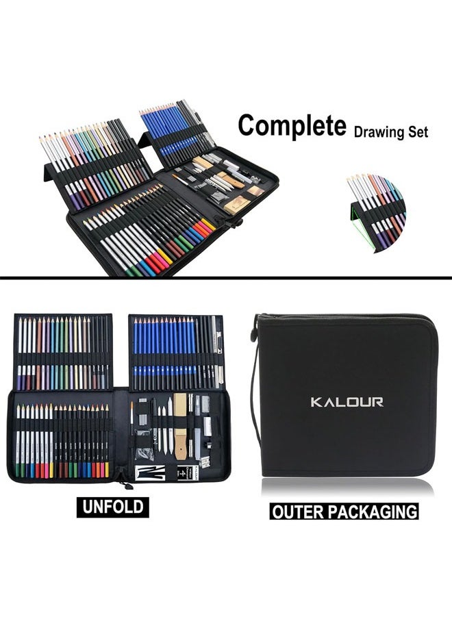 KALOUR - KALOUR 82 Pack Drawing Sketching Kit, Pro Art Supplies with Sketchbook, Include Tutorial,Colored, Graphite, Charcoal, Watercolor,Metallic & Pastel Pencils, Drawing Set for Teens Beginner - Image 1