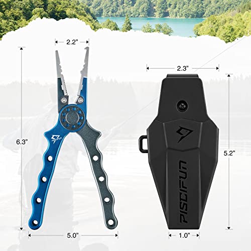 Piscifun Fishing Pliers - Saltwater & Fly Fishing with Hook Remover, Braid Cutters, Sheath & Lanyard - Blue - Image 5