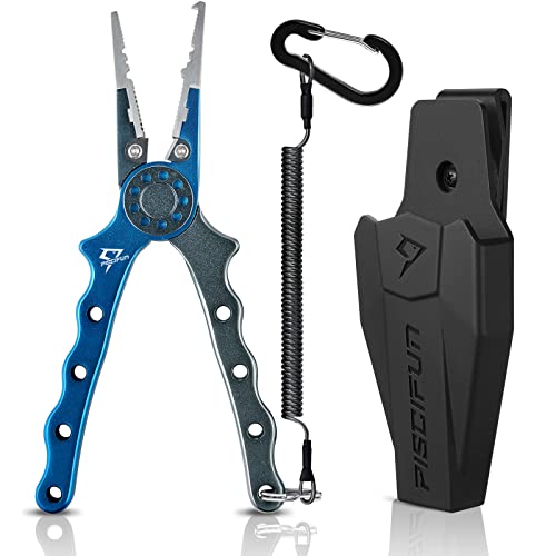 Piscifun Fishing Pliers - Saltwater & Fly Fishing with Hook Remover, Braid Cutters, Sheath & Lanyard - Blue - Image 1