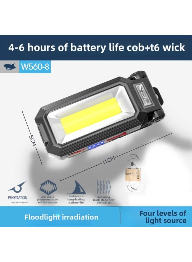 إسكدنيا ضوء عمل لصيانة السيارة على شكل قرش مبتسم، شحن USB مع خطاف مغناطيسي، ضوء صيانة كهربائي أحمر وأزرق وامض ضوء الطوارئ اللون: W560-8 مصباح عمل】 - Image 1