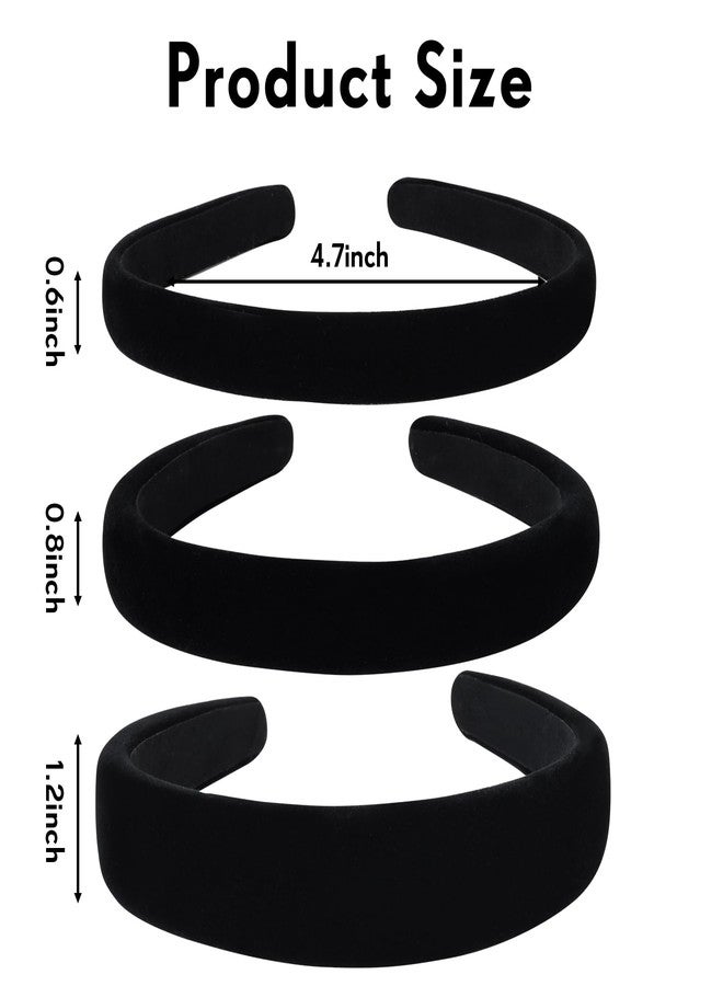 Etercycle Black Headband, 3 Different Width Thick Headbands for Women, Velvet Sponge Hairband Soft Vintage Hair Bands Padded Head Bands Hair Accessories - Image 2