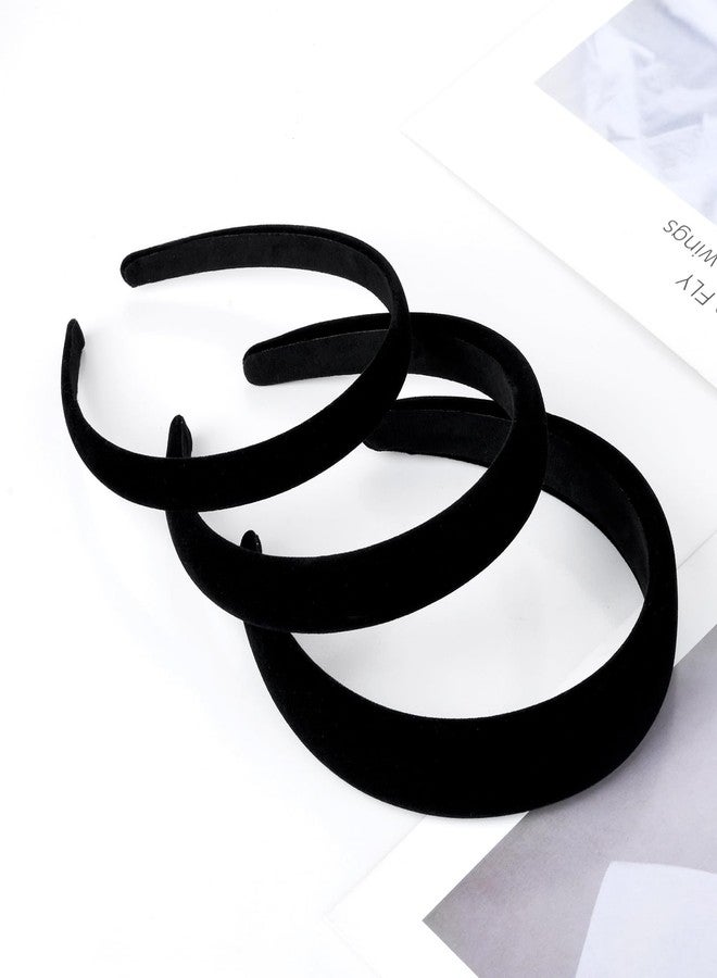 Etercycle Black Headband, 3 Different Width Thick Headbands for Women, Velvet Sponge Hairband Soft Vintage Hair Bands Padded Head Bands Hair Accessories - Image 4