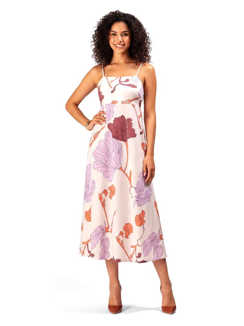 HELLCAT Womens Floral Printed Pink Shoulder Straps Dress | Western A-Line Midi Dress for Womens_Pink_XX-Small - Image 1