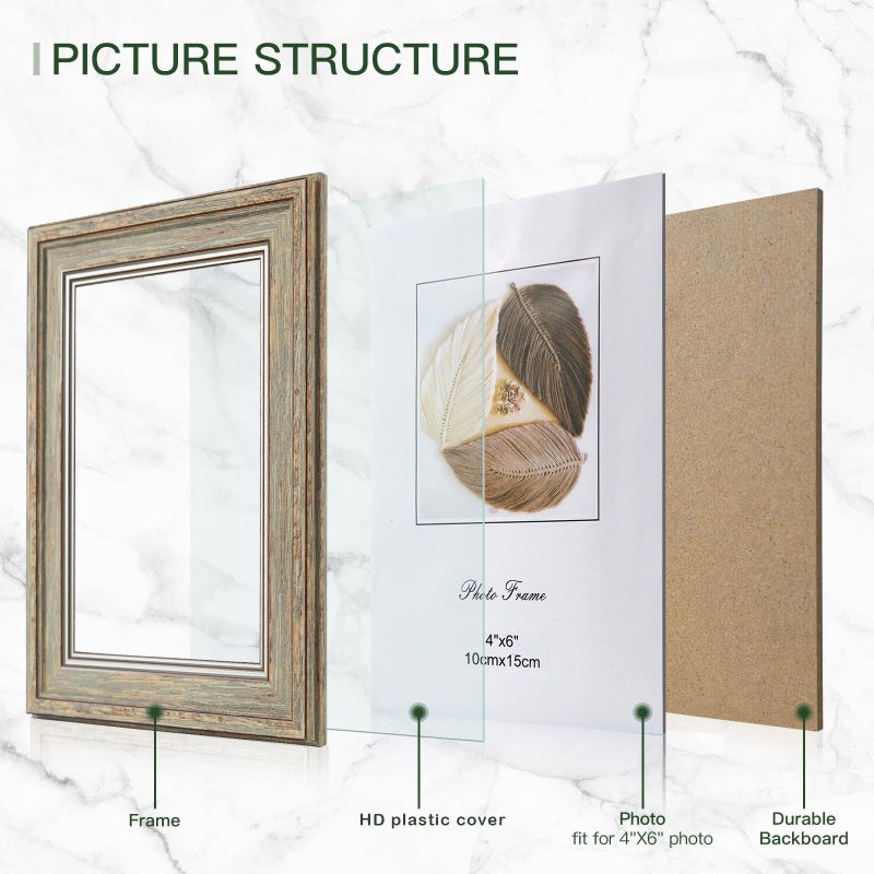 XUANLUO 3 Pack 4x6 Inch Picture Frames Farmhouse Rustic Vintage Distressed Wood Grain Photo Frame with HD plastic cover for Table Top Display and Wall Hanging - Image 3