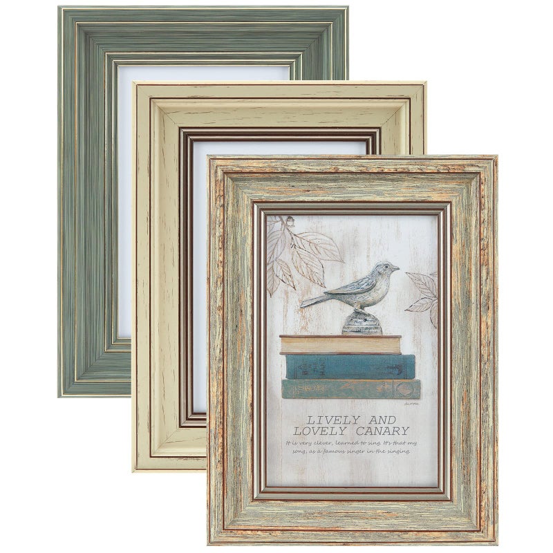XUANLUO 3 Pack 4x6 Inch Picture Frames Farmhouse Rustic Vintage Distressed Wood Grain Photo Frame with HD plastic cover for Table Top Display and Wall Hanging - Image 1