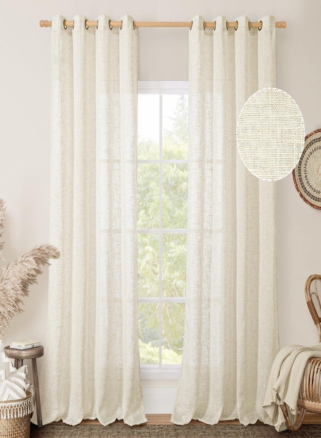 LAMIT 102 inch Natural Linen Curtains for Living Room, Cream Ivory Light Filtering Semi Sheer Long Panels Bronze Grommet Boho Neutral Drapes for Bedroom/Farmhouse,2 Panels Set, 52 x 102 Inch - Image 2