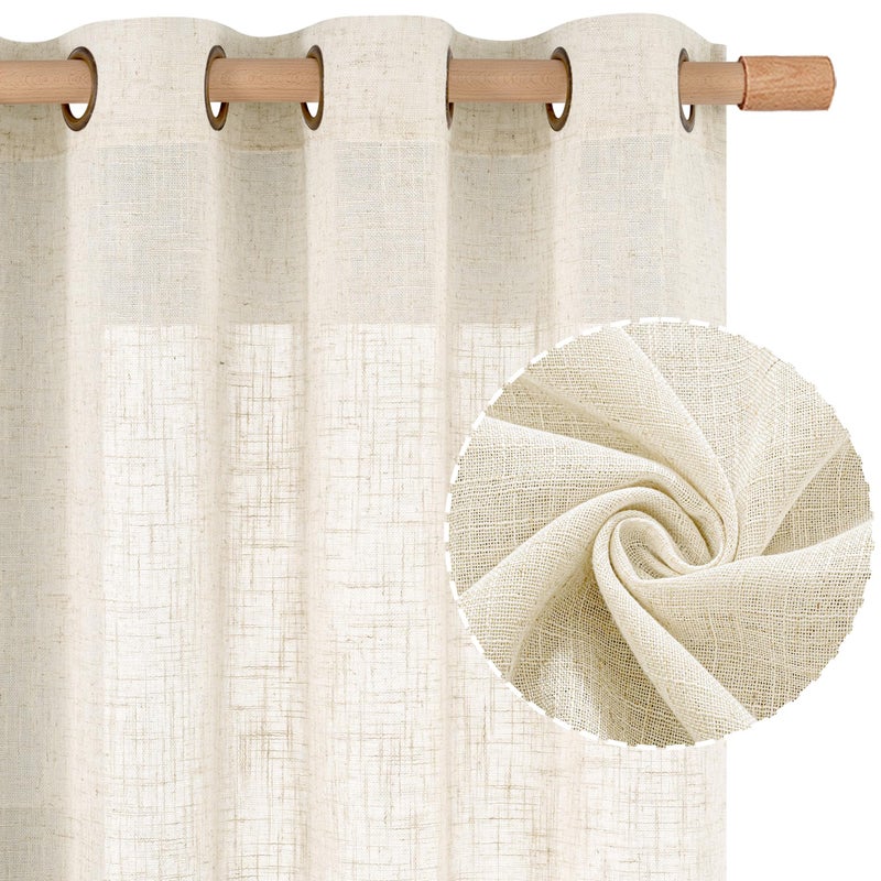 LAMIT 102 inch Natural Linen Curtains for Living Room, Cream Ivory Light Filtering Semi Sheer Long Panels Bronze Grommet Boho Neutral Drapes for Bedroom/Farmhouse,2 Panels Set, 52 x 102 Inch - Image 1